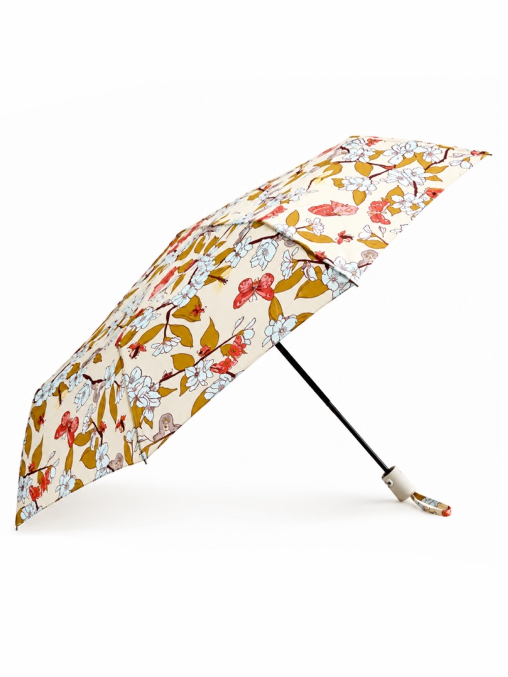 Vera Bradley Essential Compact Umbrella in Cream Floral and Butterfly - New